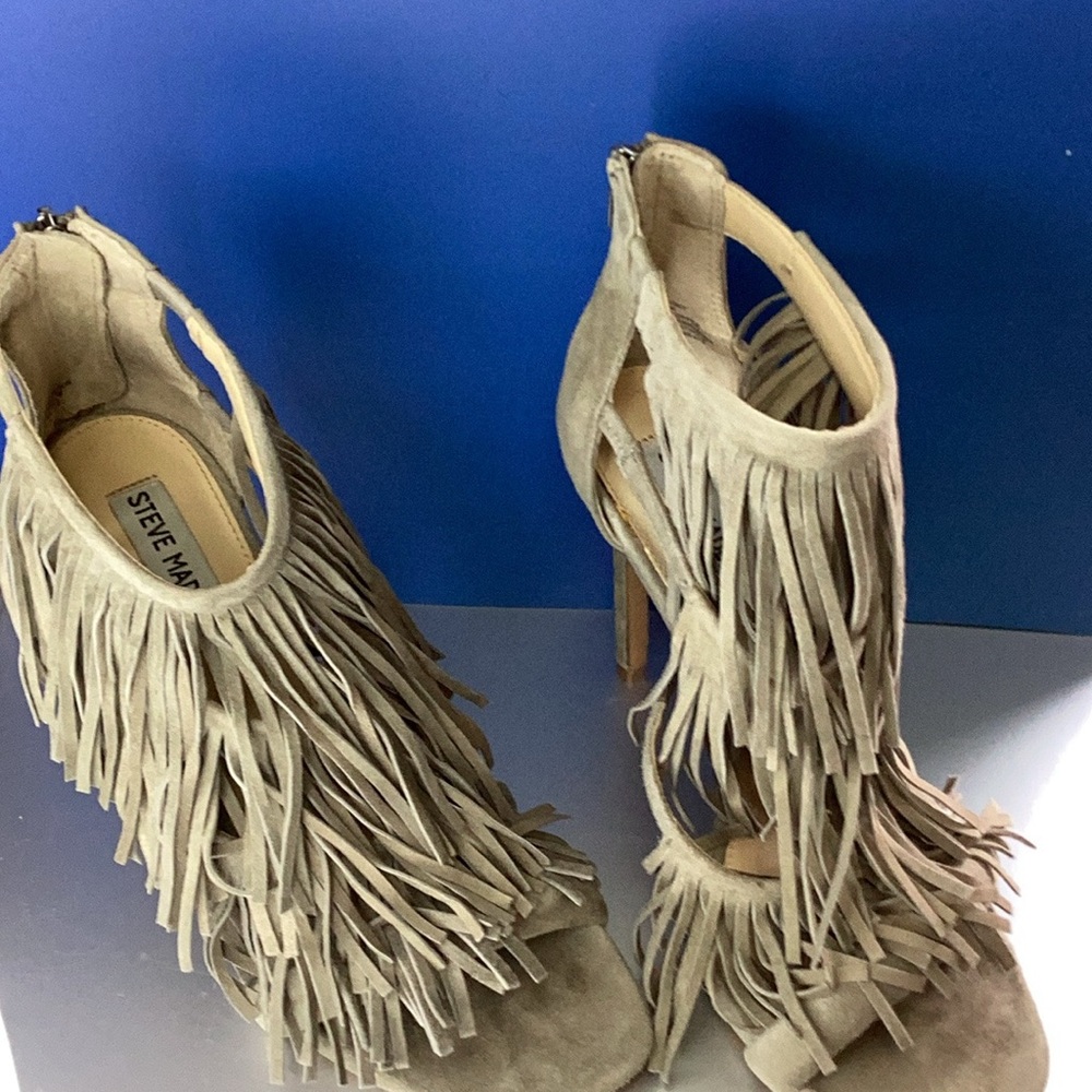 Steve Madden Beige Fringe High Heel Sandals